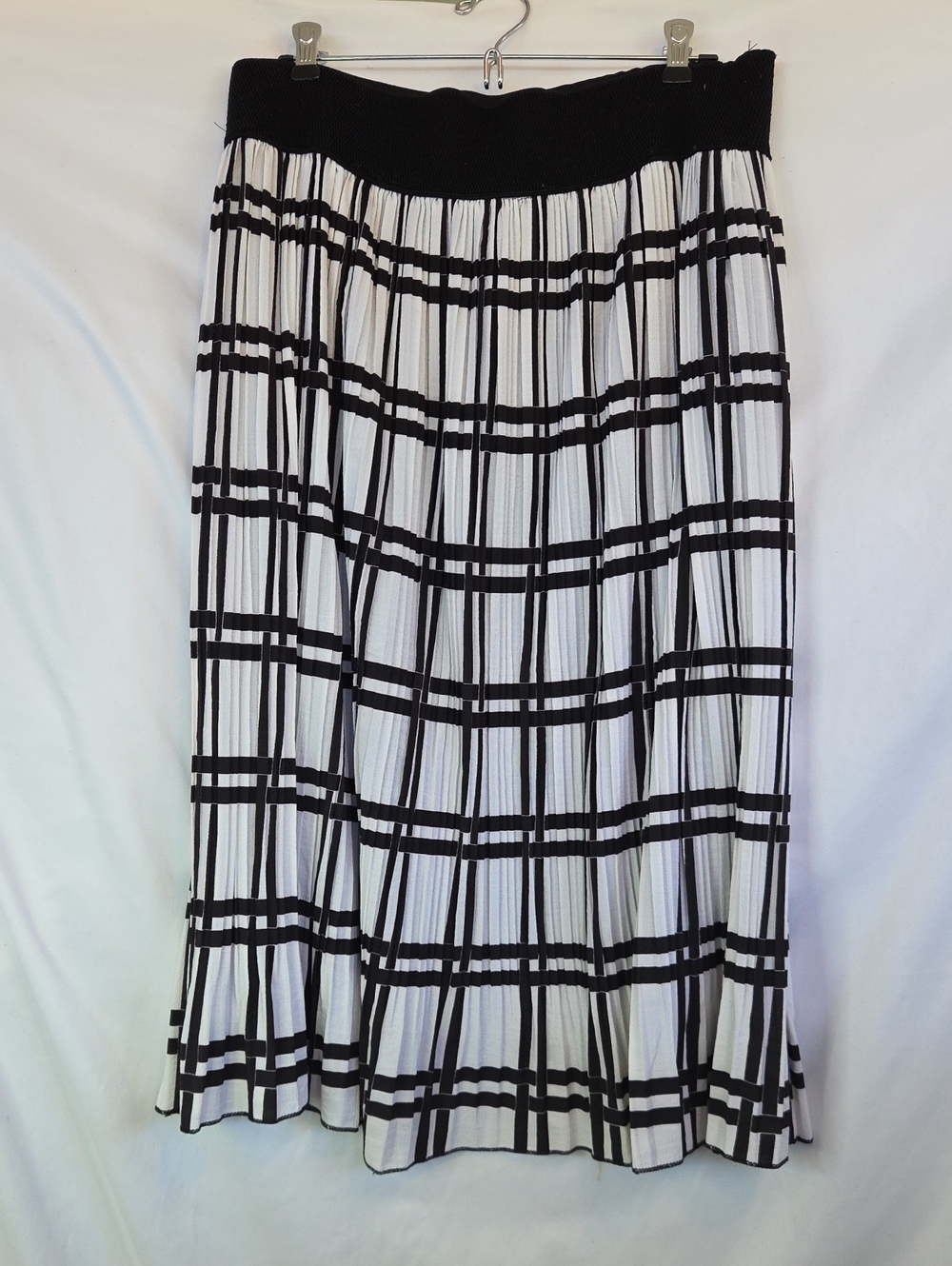 Black & White Pleated Midi Skirt